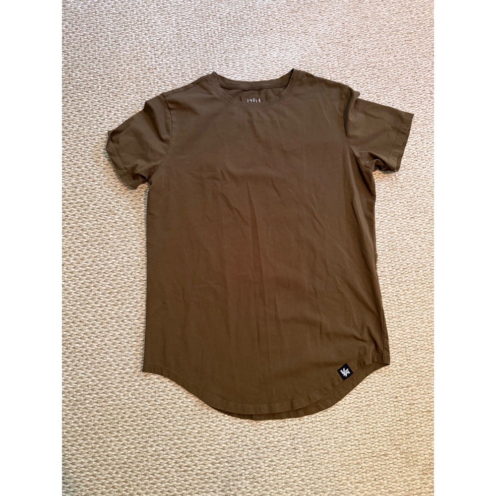 Youngla Mens Curved Hem T-Shirt Brown Short Sleeve Crewneck Tee medium